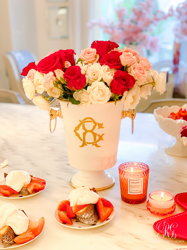 white gold ice bucket roses - valentine's day party ideas