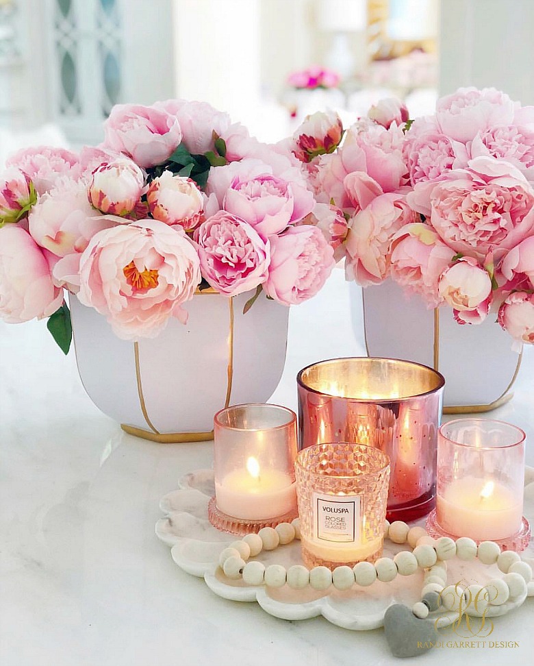 pink peony arrangement pink candles