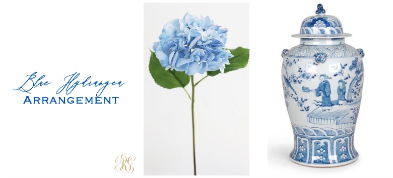 blue hydrangea arrangement