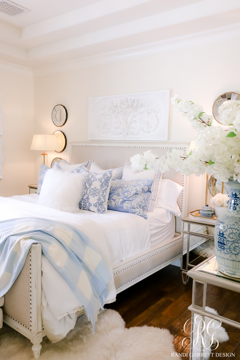 French Blue and White Spring Bedroom