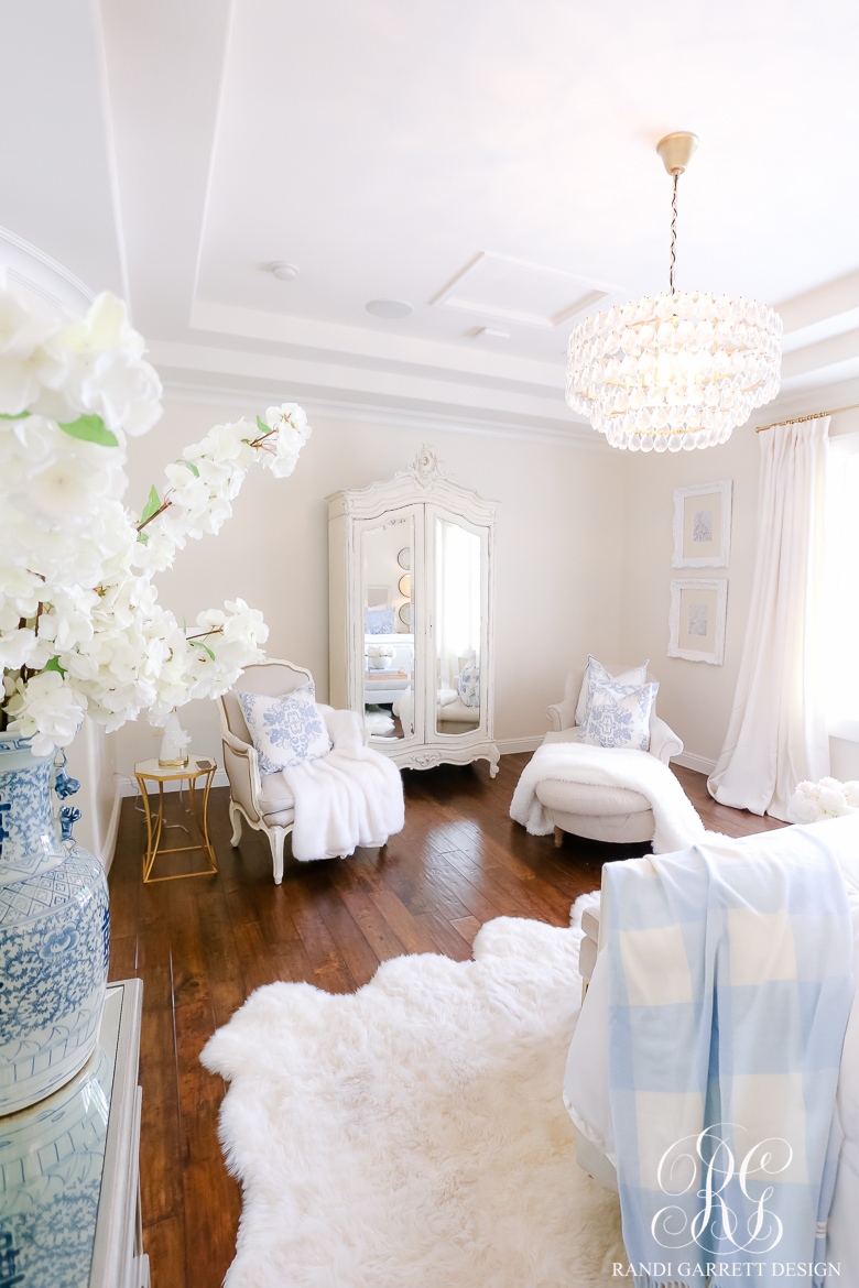 French Blue and White Spring Bedroom