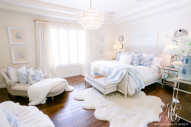 French Blue and White Spring Bedroom