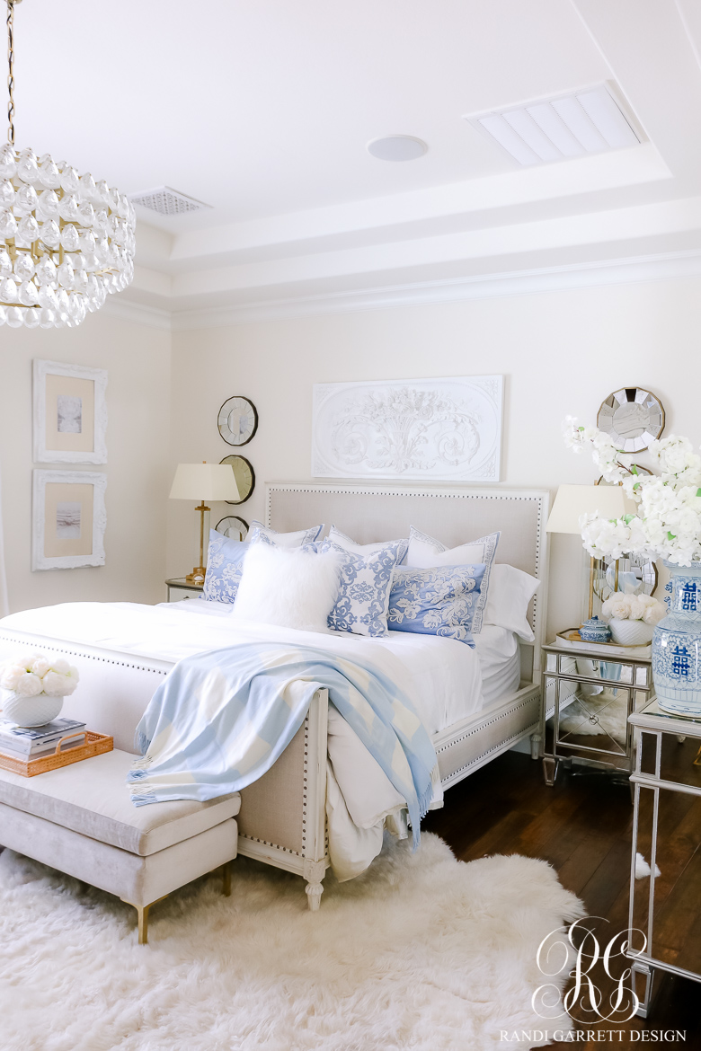 French Blue and White Spring Bedroom