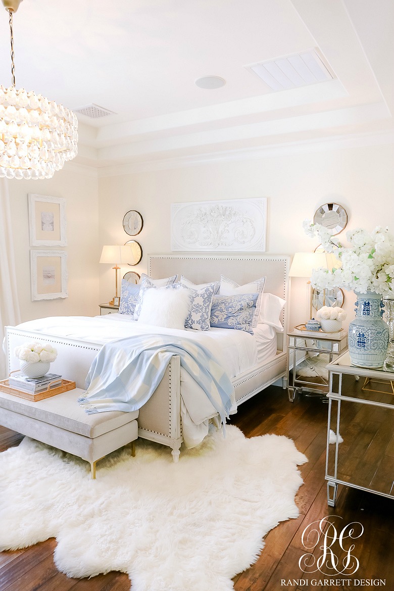 French Blue and White Spring Bedroom