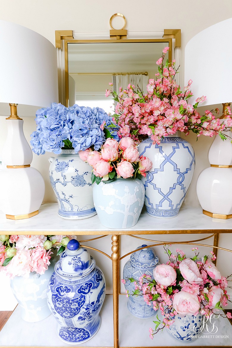 faux peonies, cherry blossoms hydrangea arrangements 