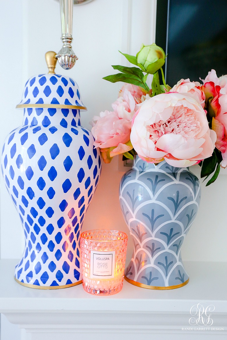 blue gray ginger jars pink peonies 