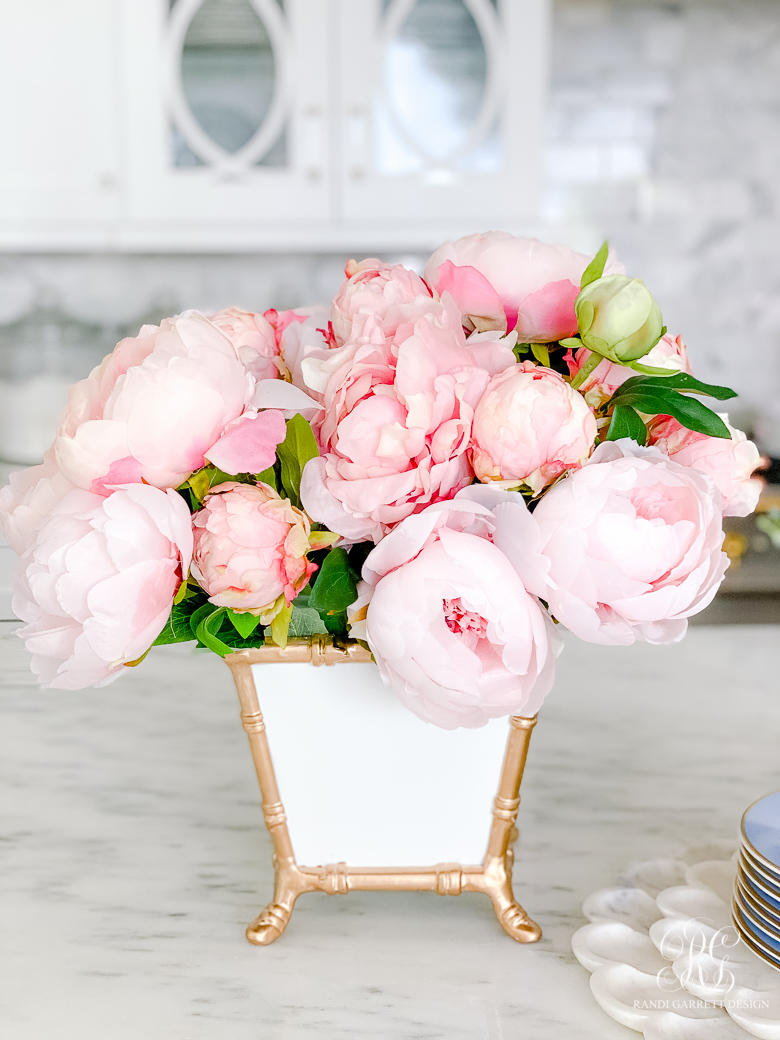 pink peonies white gold bamboo cachepot