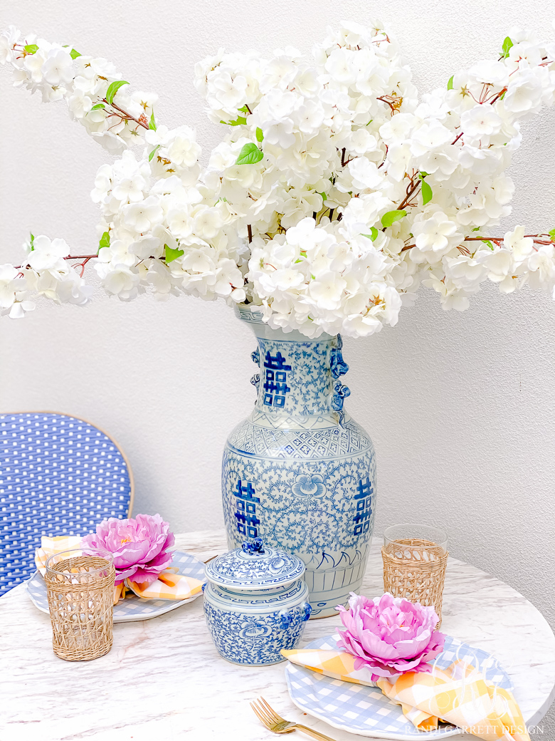 ming vase white cherry blossoms spring table