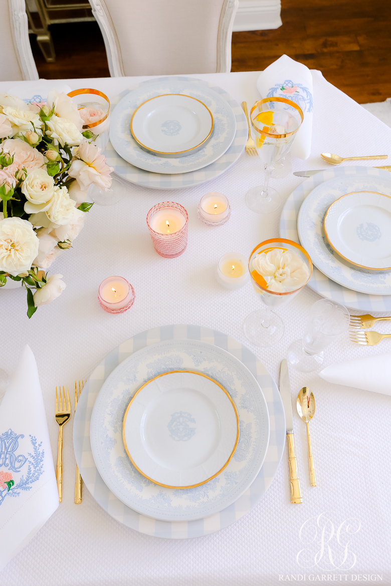 french blue and white table