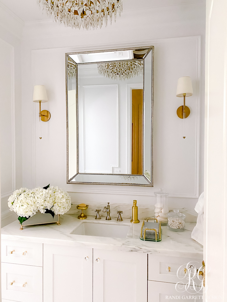 pretty white bathroom gold accents