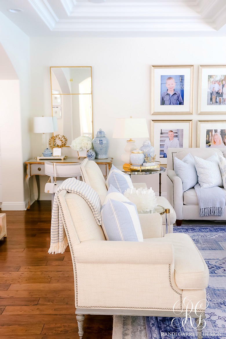 blue and white family room