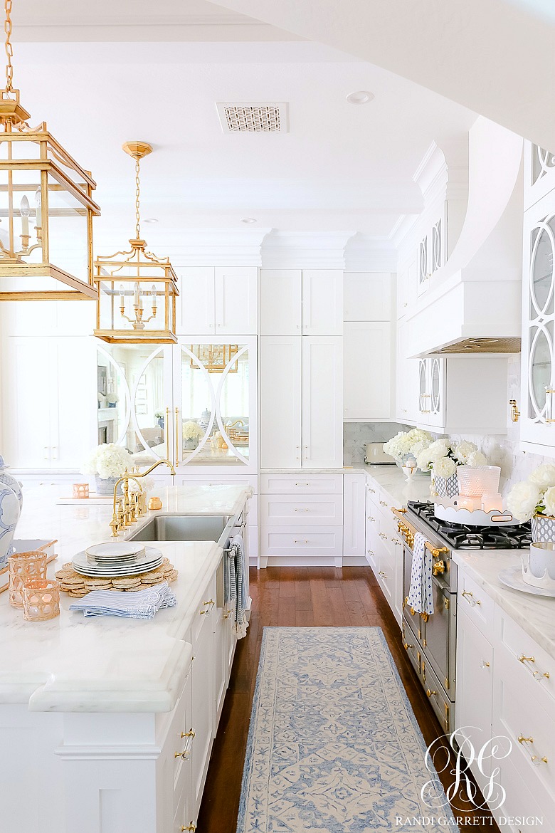 elegant white kitchen gold accents summer decor