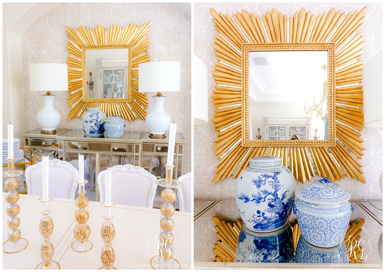 blue white gold dining room