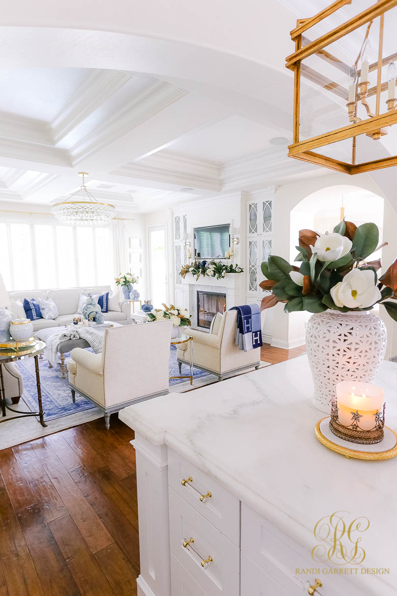 Blue and White Family Room Fall Home Tour