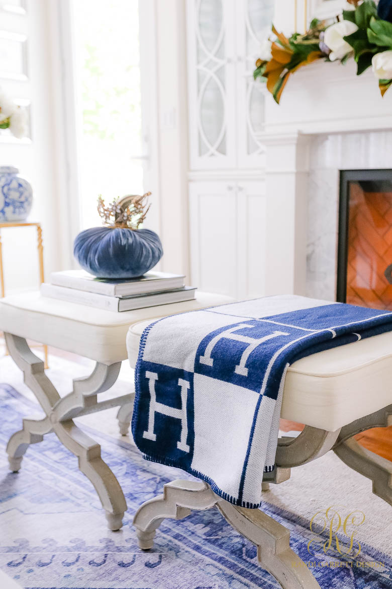 Blue and White Family Room Fall Home Tour