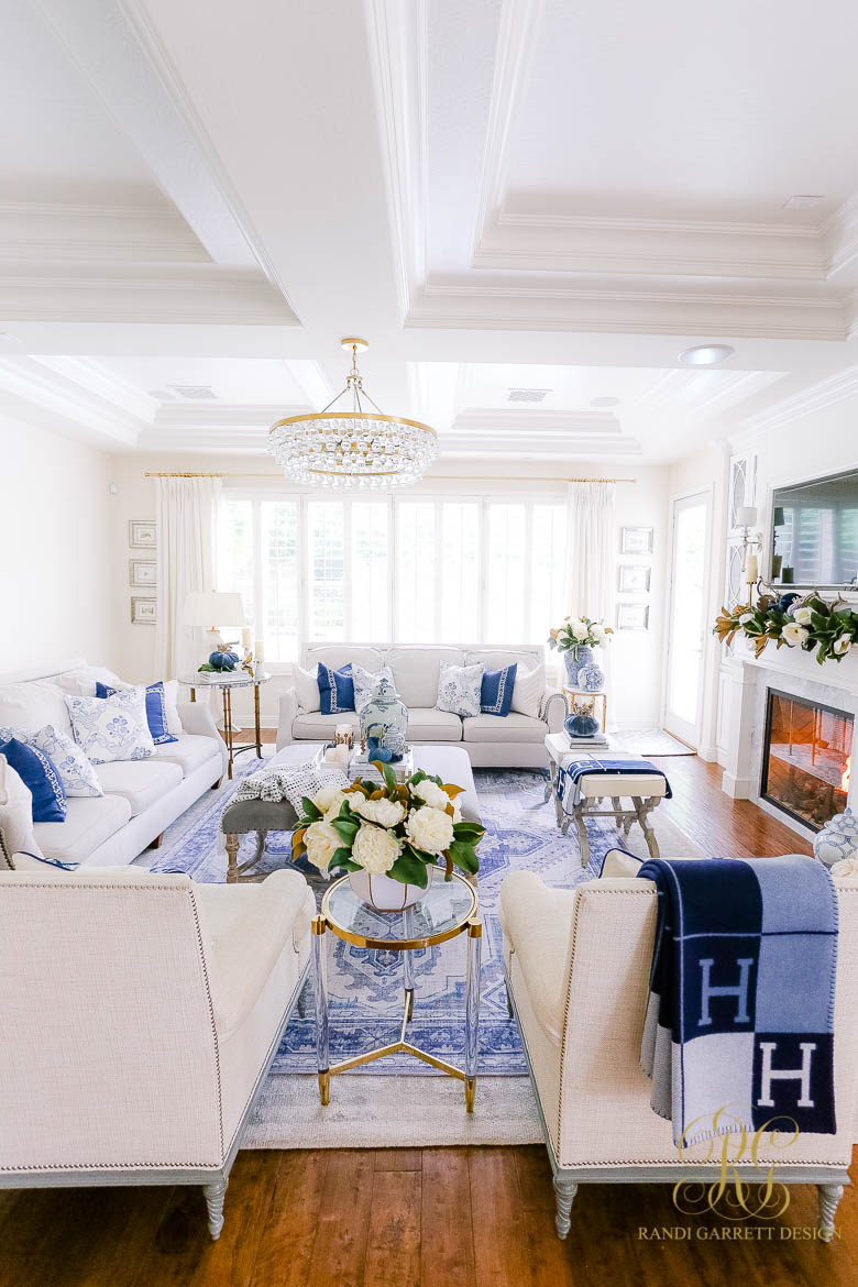 Blue and White Family Room Fall Home Tour