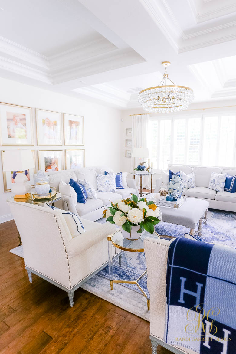 Blue and White Family Room Fall Home Tour