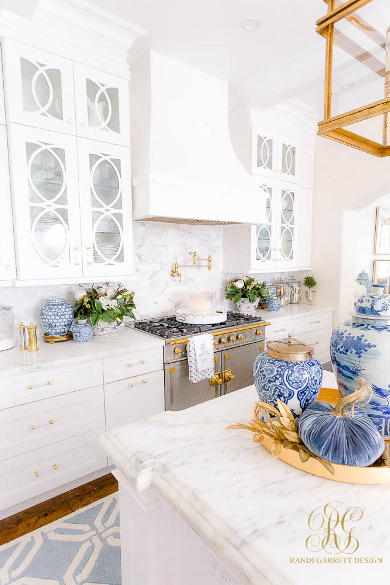 Blue and White Fall Kitchen Tour white gorgeous kitchen