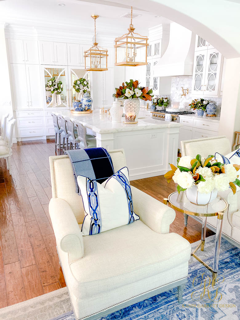 White and Blue Fall Decor in the Kitchen