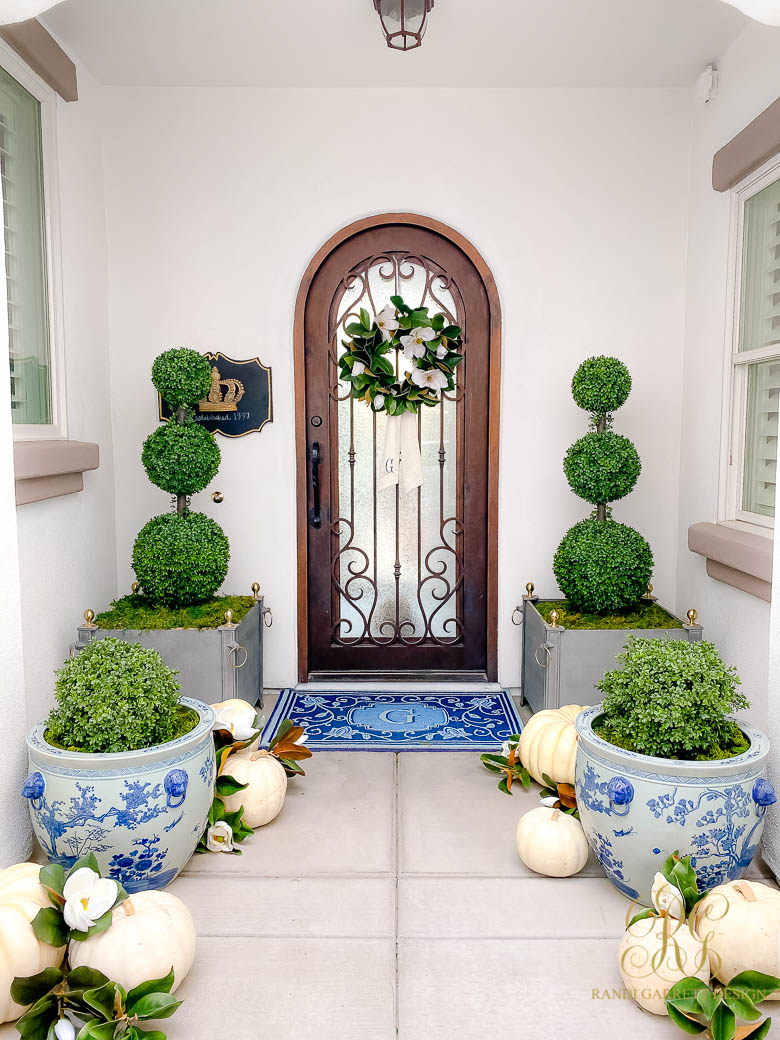 Blue and White Fall Porch
