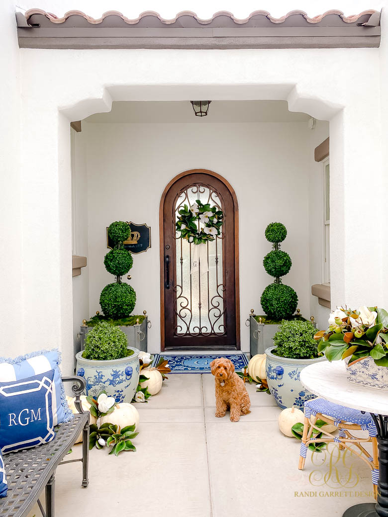 Blue and White Fall Porch