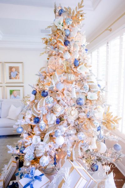 Elegant Blue, White and Gold Christmas Tree - Randi Garrett Design