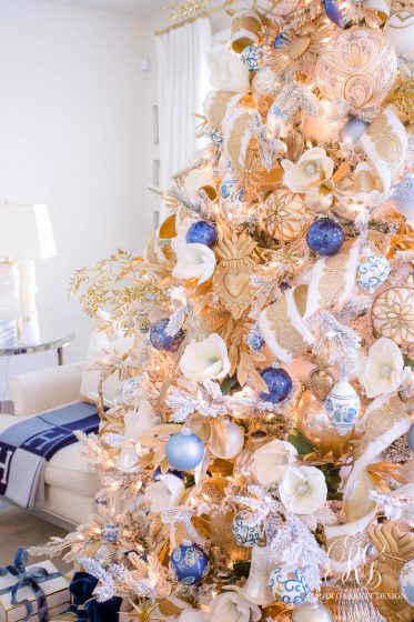 Elegant Blue, White and Gold Christmas Tree - Randi Garrett Design