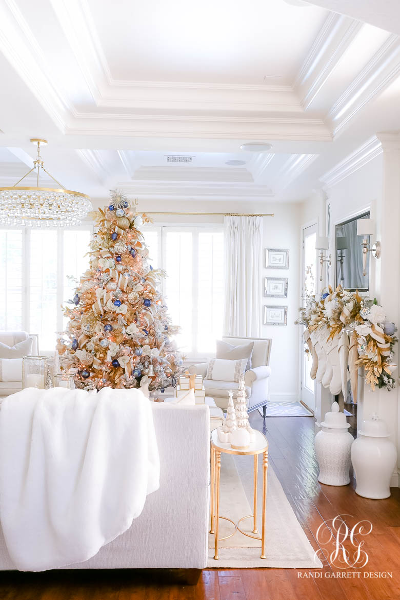 Blue and White Christmas Family Room - Randi Garrett Design