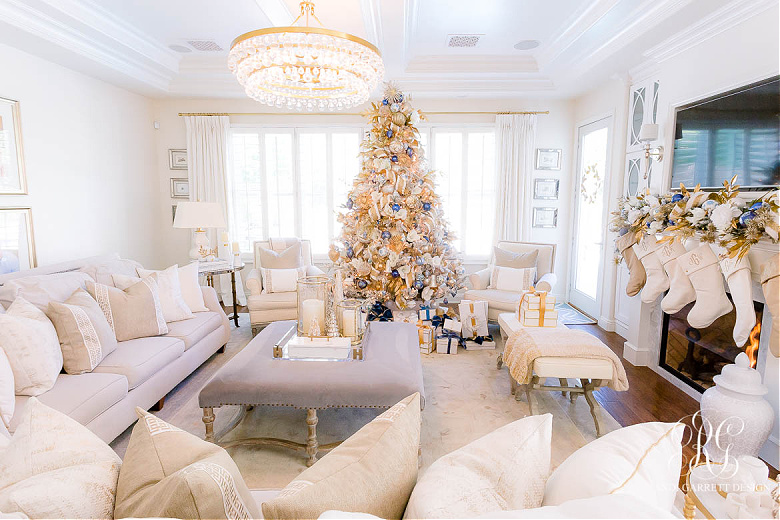 Blue and White Christmas Family Room - Randi Garrett Design