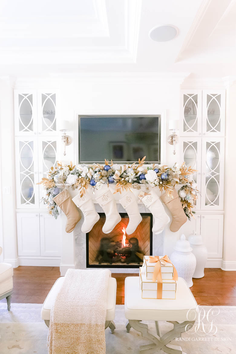 Blue and White Christmas Family Room - Randi Garrett Design