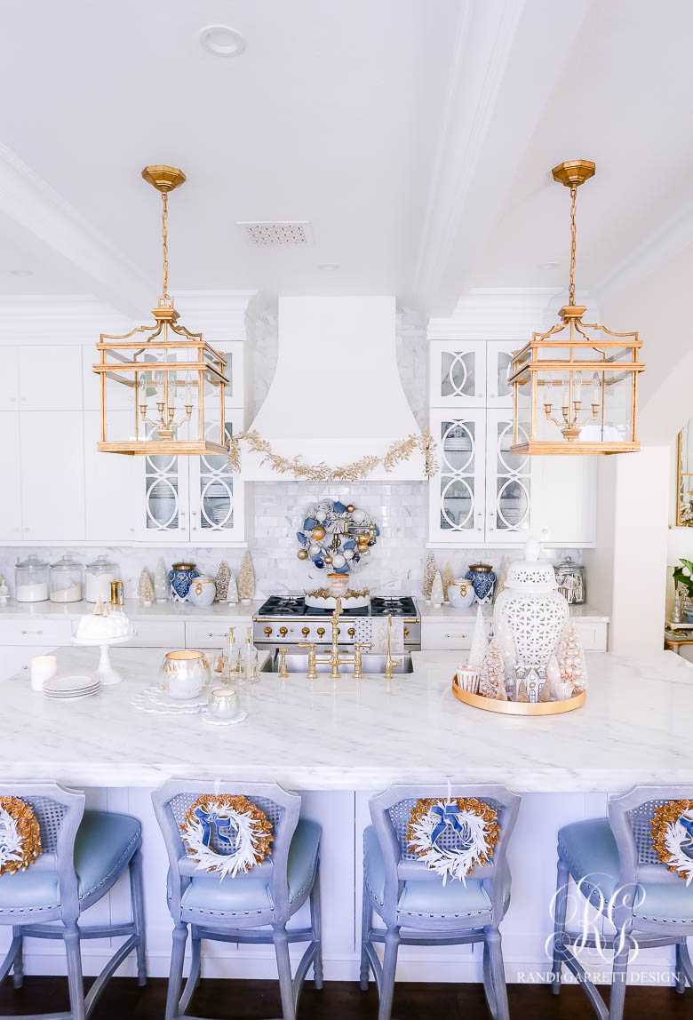 Blue White and Gold Christmas Home Tour Christmas kitchen