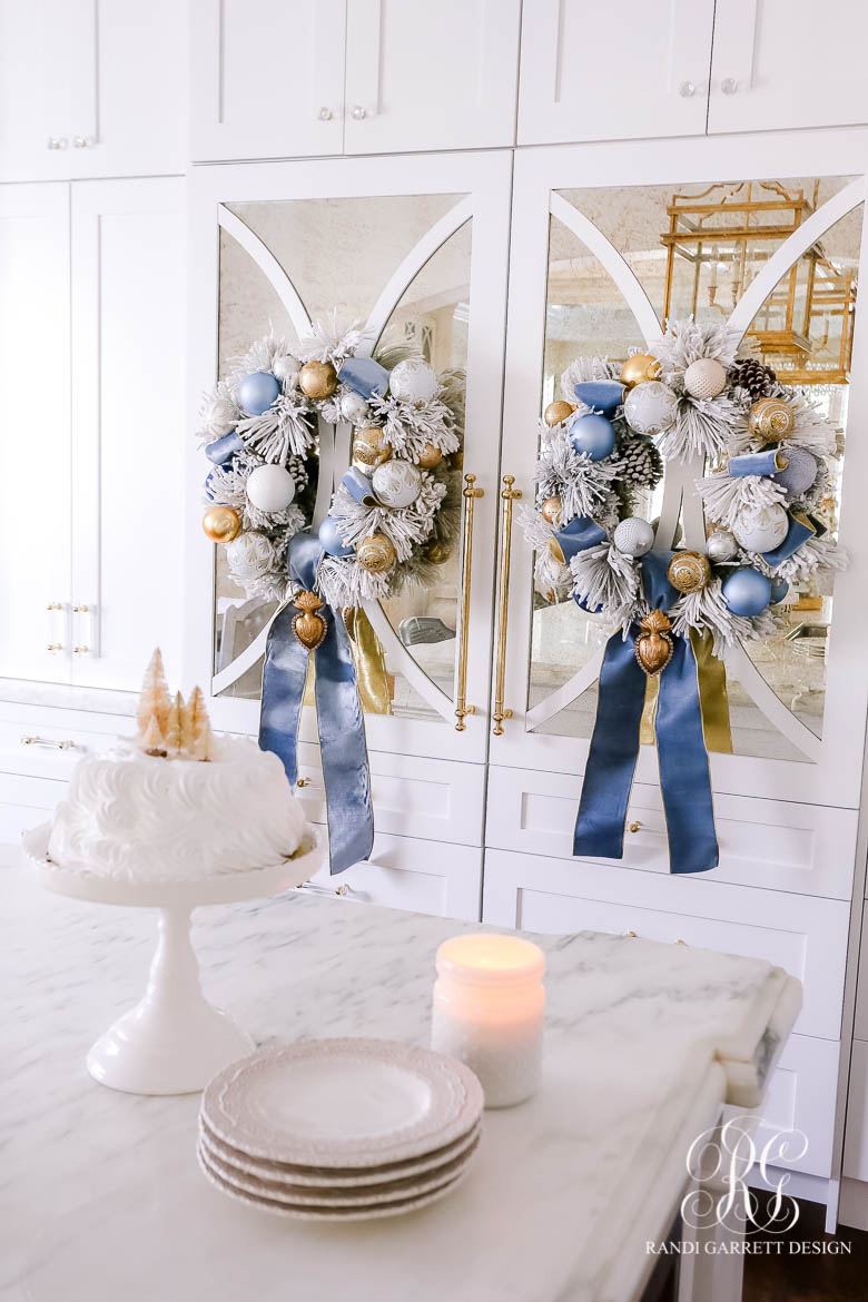 blue gold Christmas wreaths