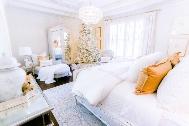 White + Gold Glam Christmas Bedroom