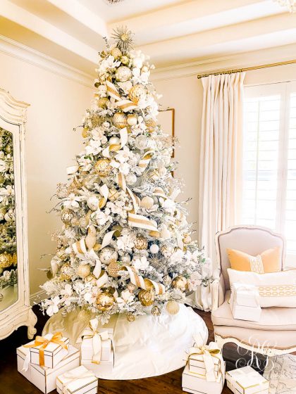 White + Gold Glam Christmas Bedroom - Randi Garrett Design