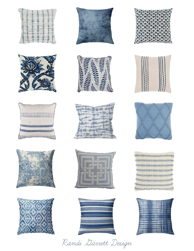 blue and white throw pillows 