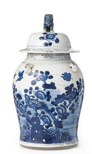 Oversized Blue and White Temple Jar