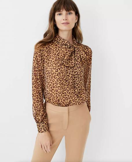 Shimmer Leopard Print Bow Blouse