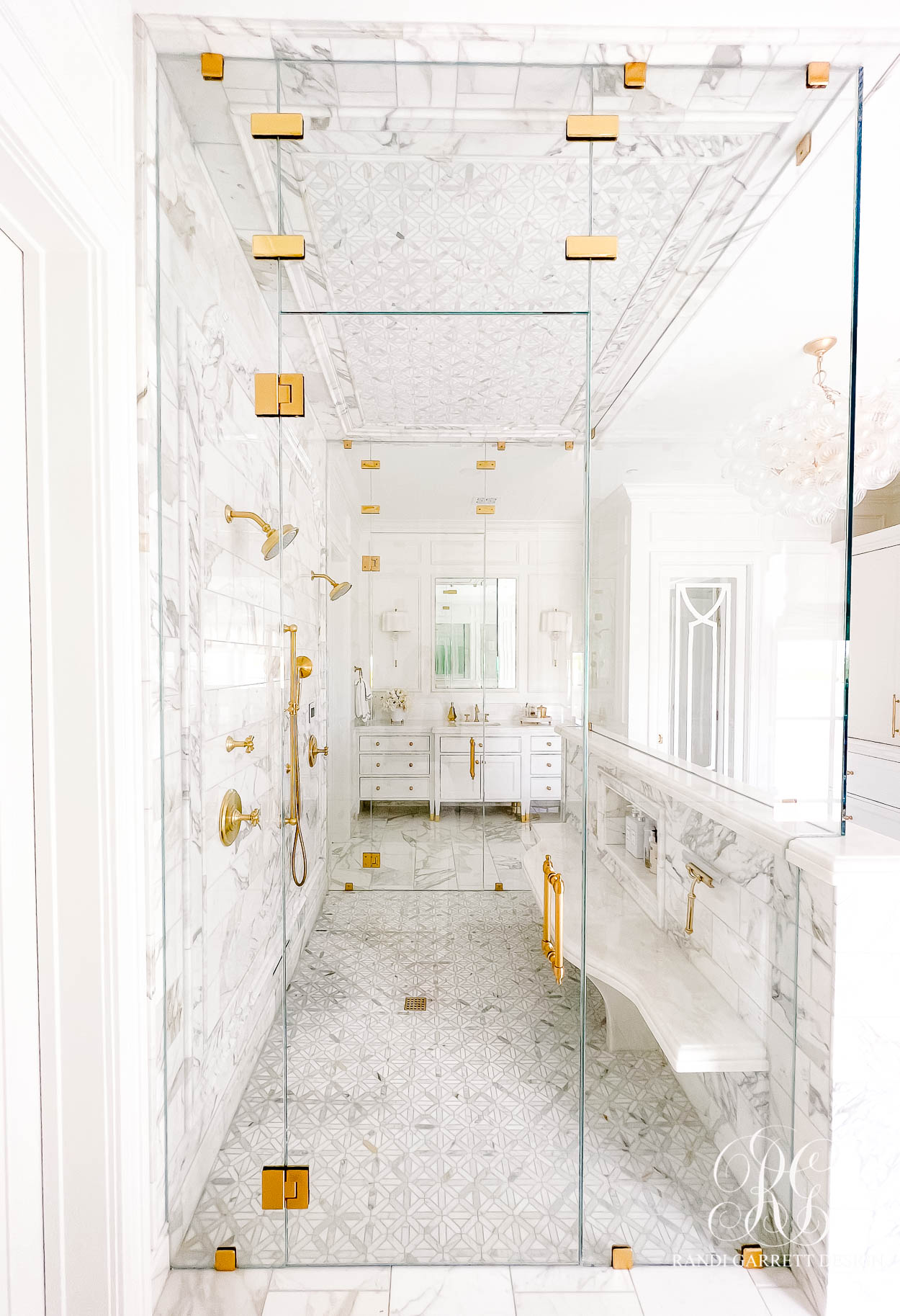 transitional marble shower