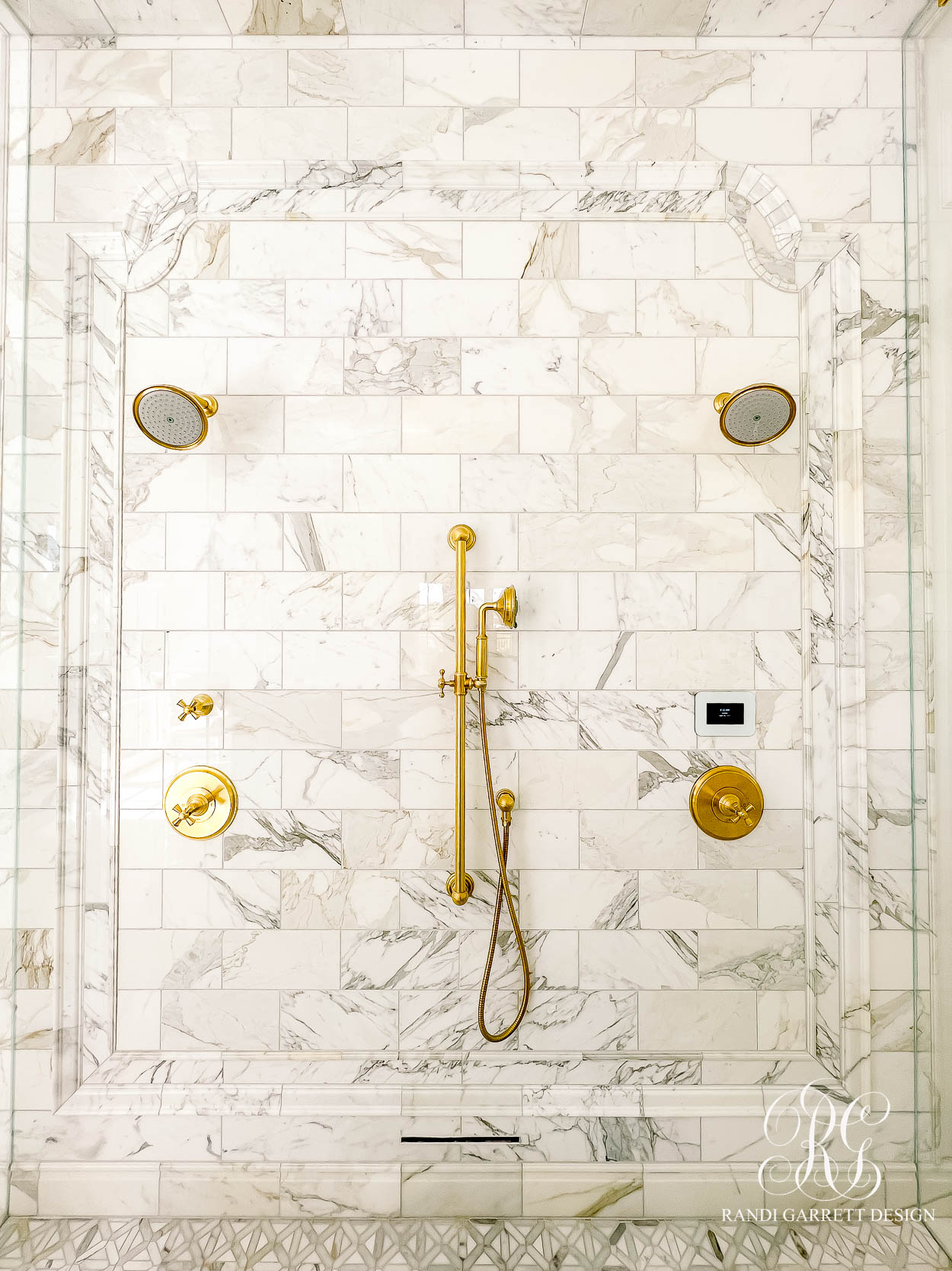 marble wainscot shower 
