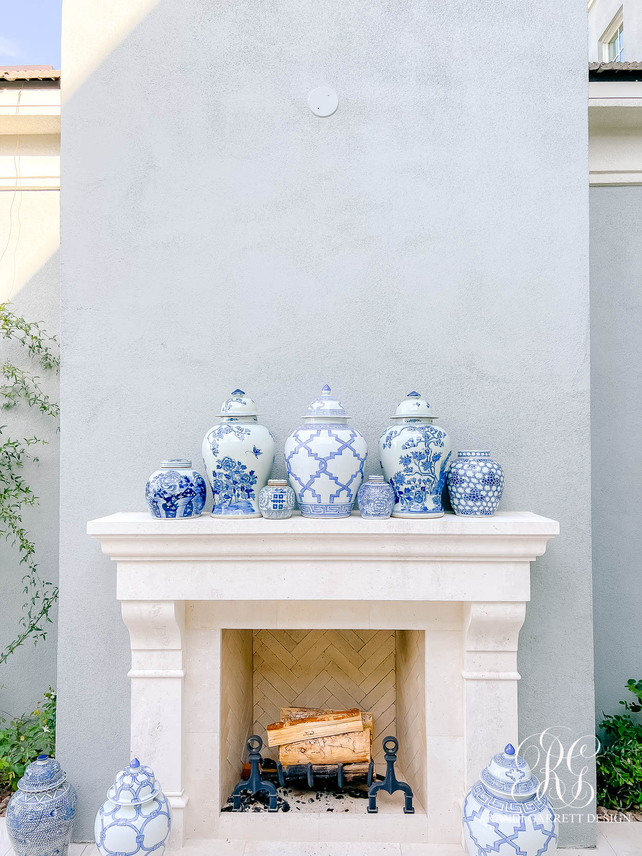 outdoor fireplace ginger jars