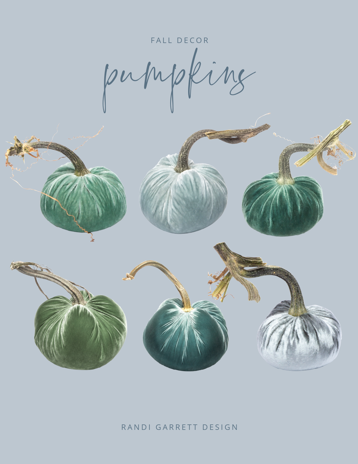 velvet pumpkins Blue + Green Fall Decor Ideas