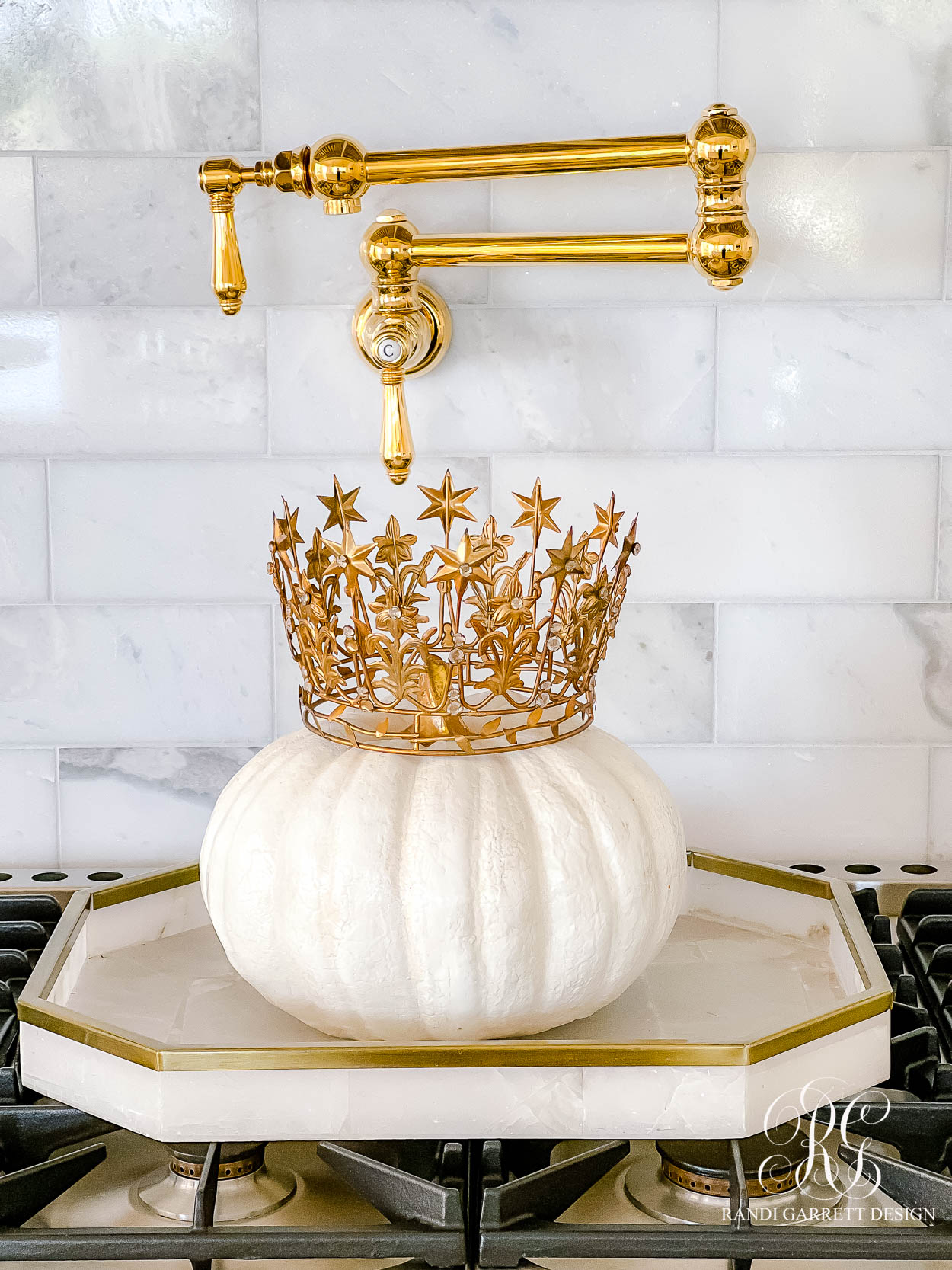 white pumpkin with crown fall decor ideas