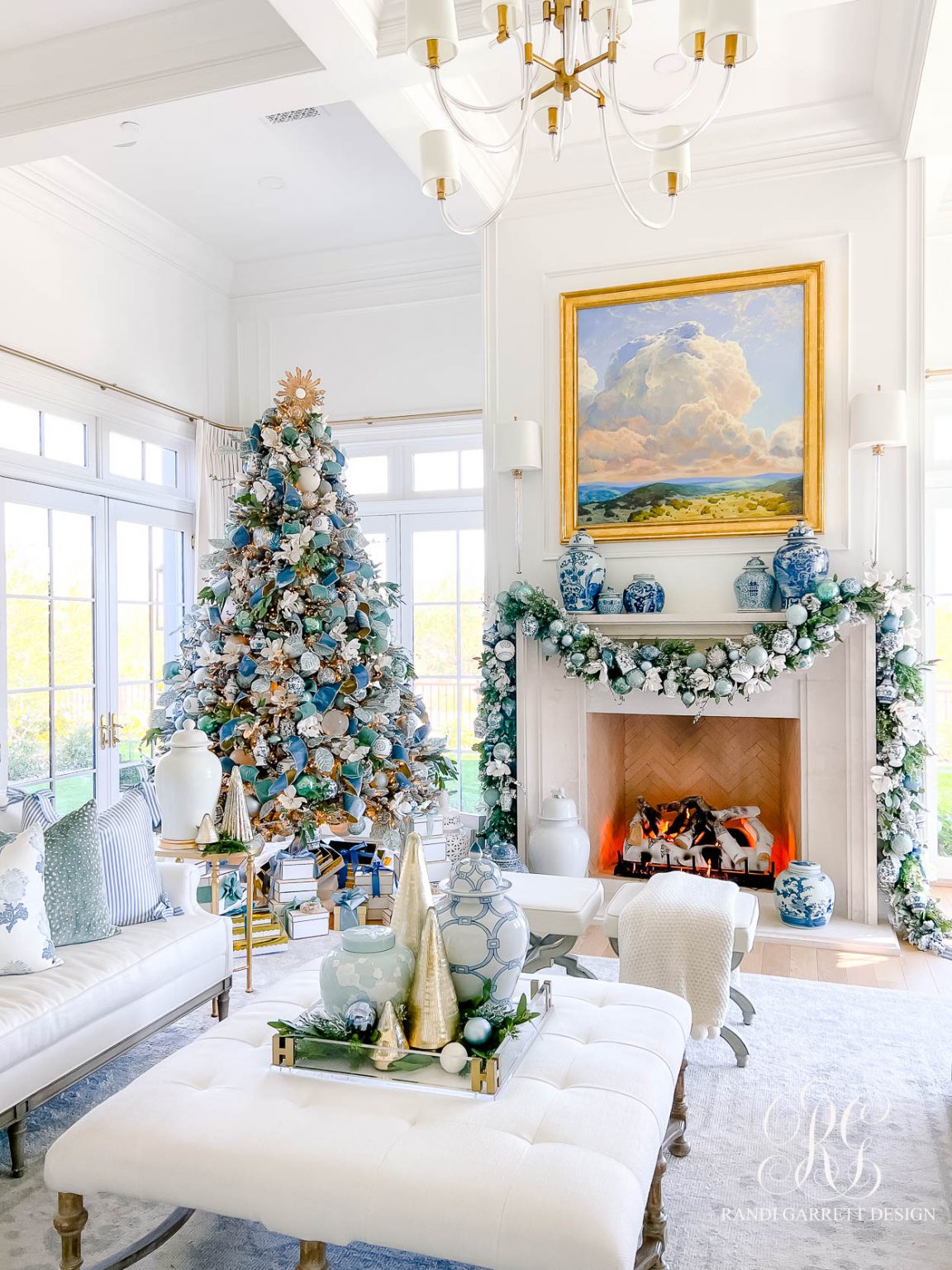 Blue and White Christmas Family Room - Randi Garrett Design
