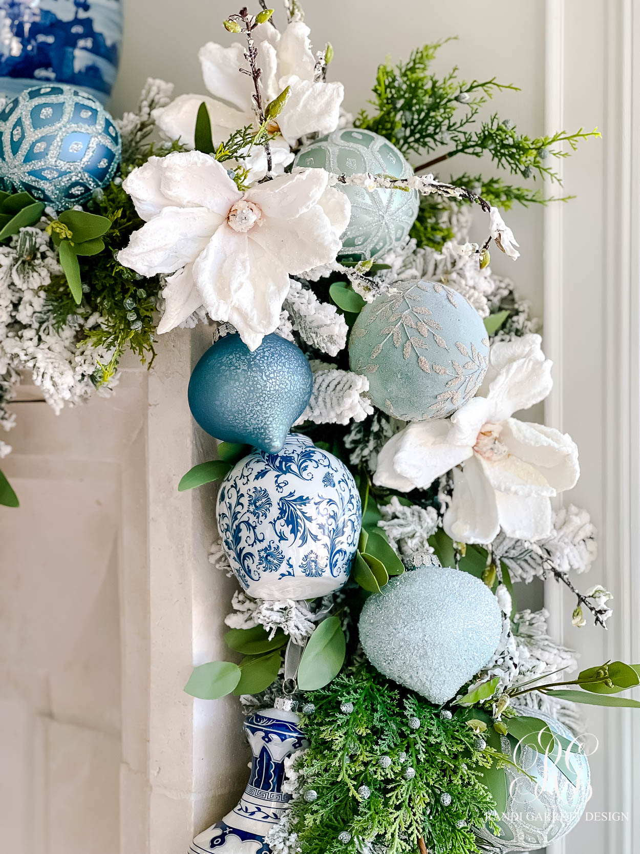 Blue and White Christmas Family Room - Randi Garrett Design