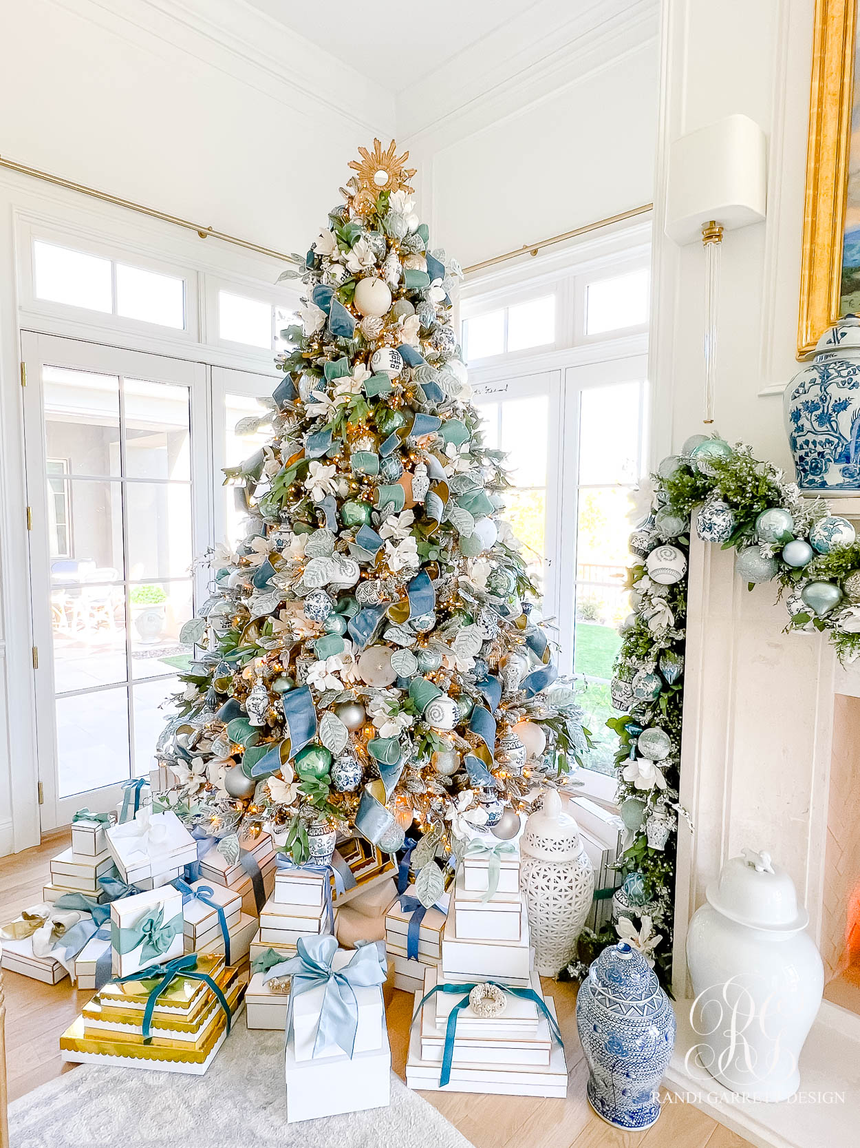 Blue and White Christmas Family Room - Randi Garrett Design