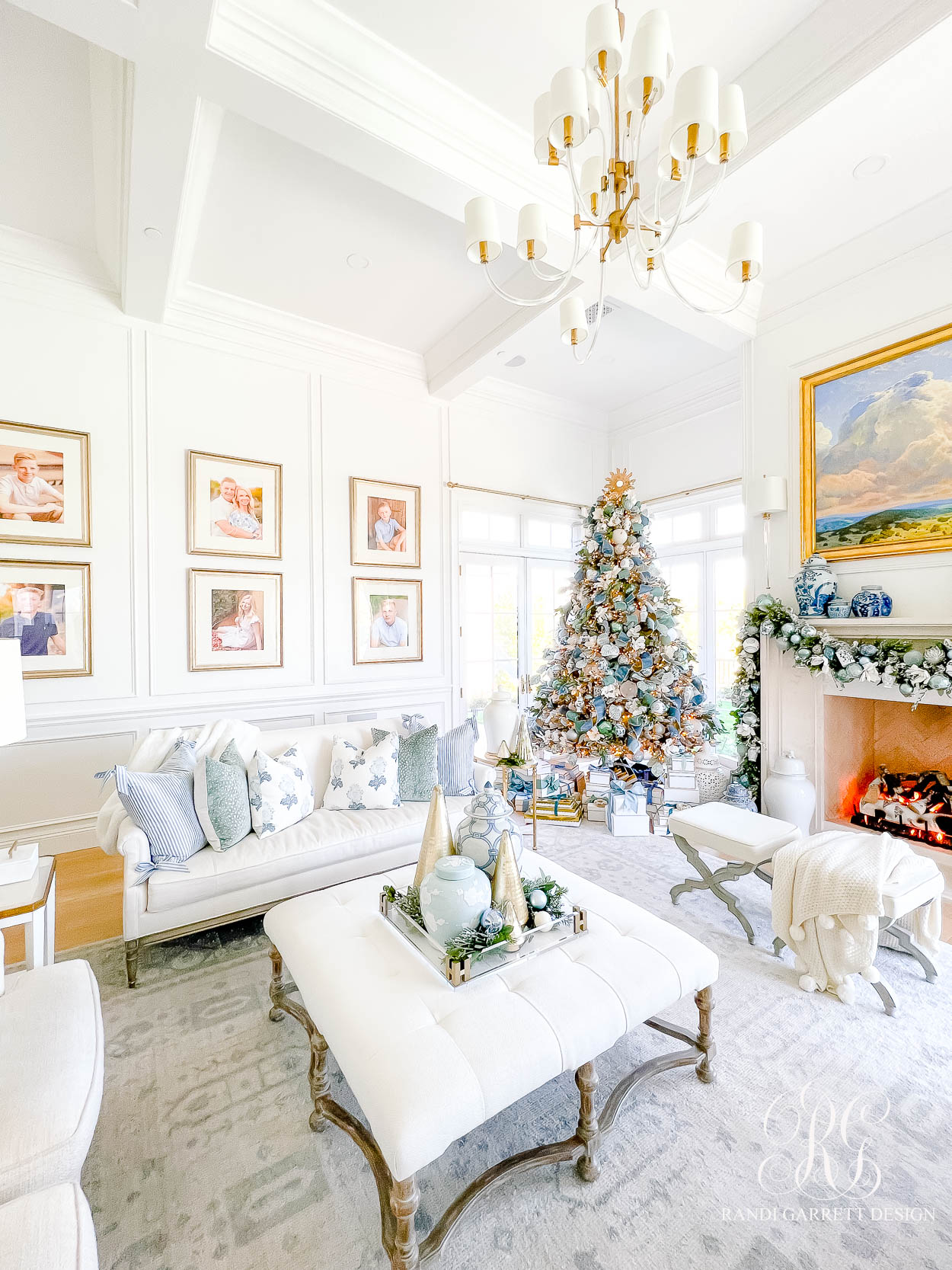 Blue and White Christmas Family Room