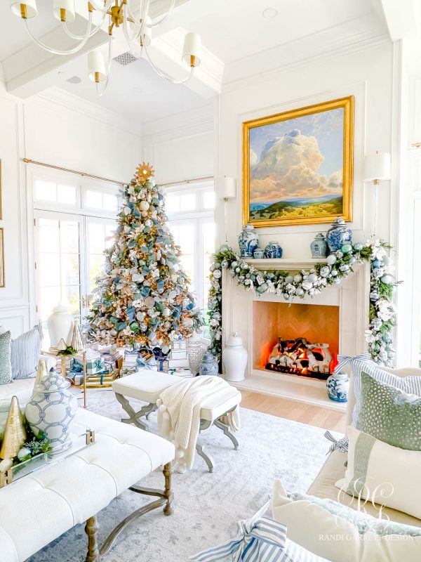 Blue and White Christmas Family Room - Randi Garrett Design