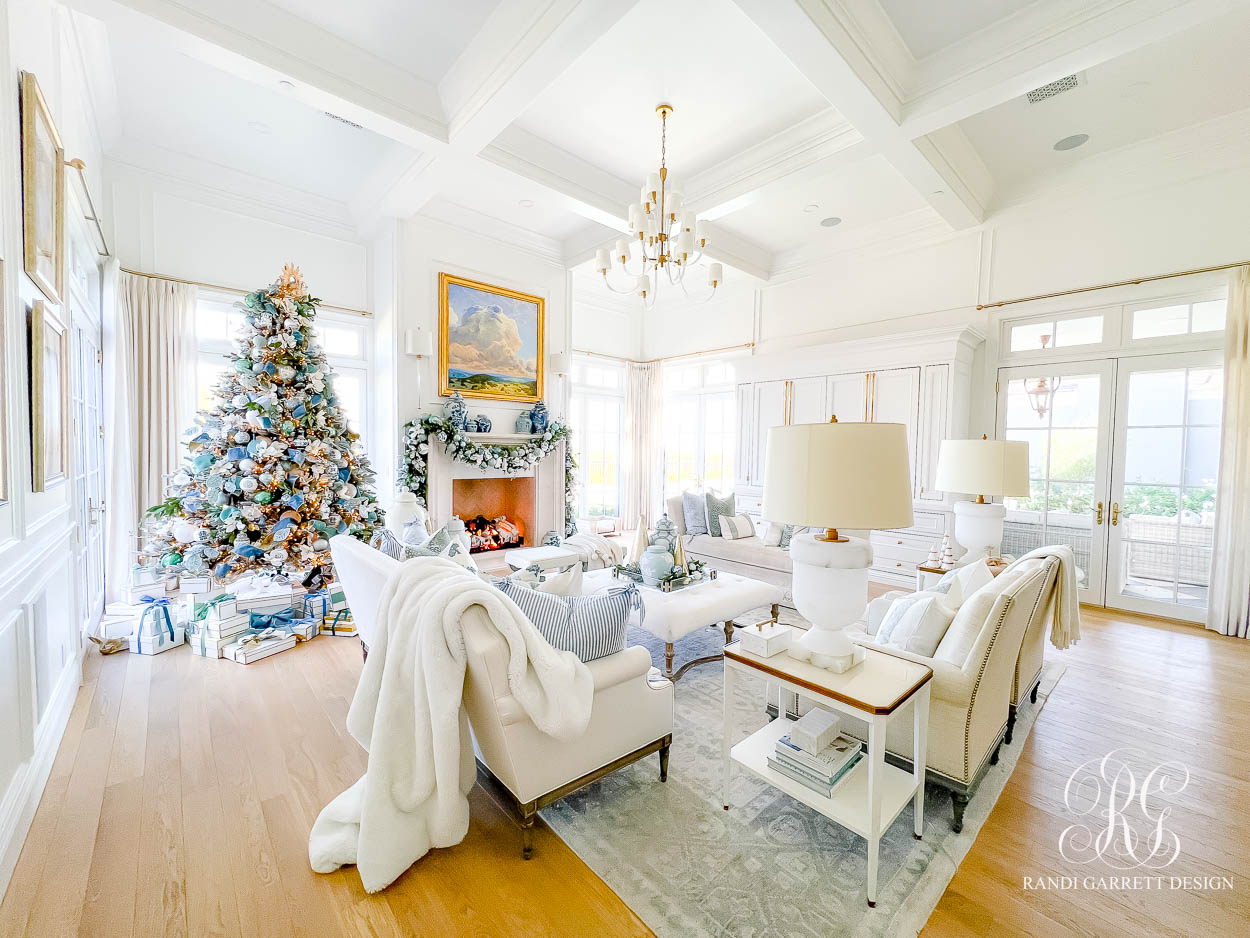 Blue and White Christmas Family Room