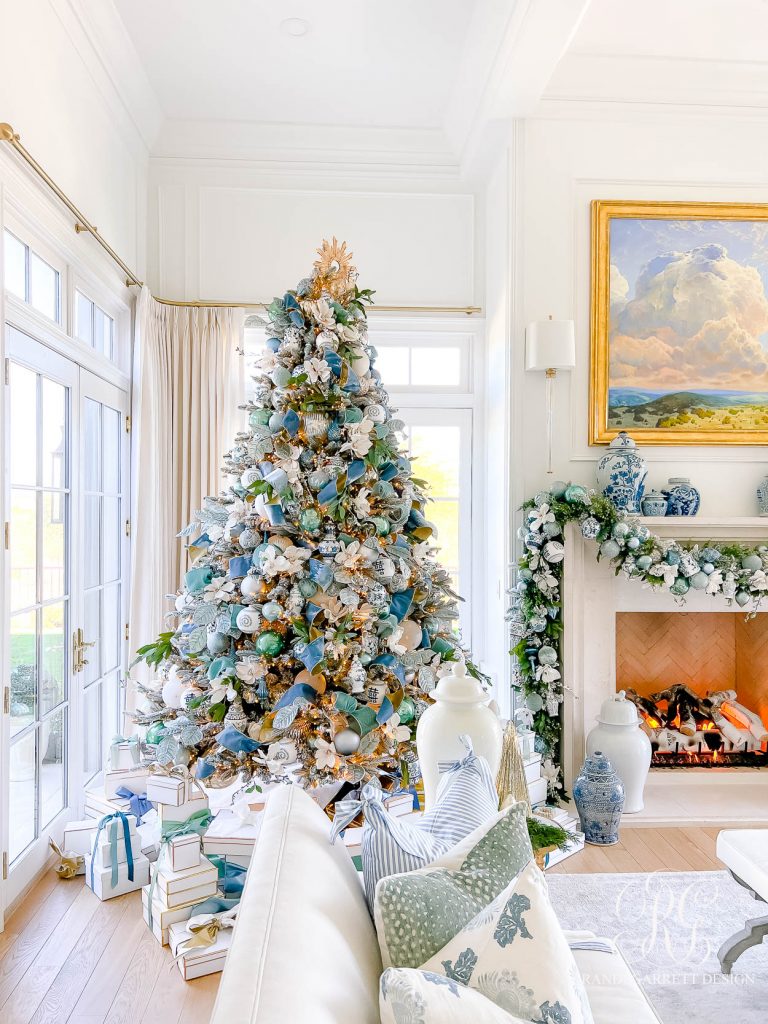 Blue and White Christmas Family Room - Randi Garrett Design