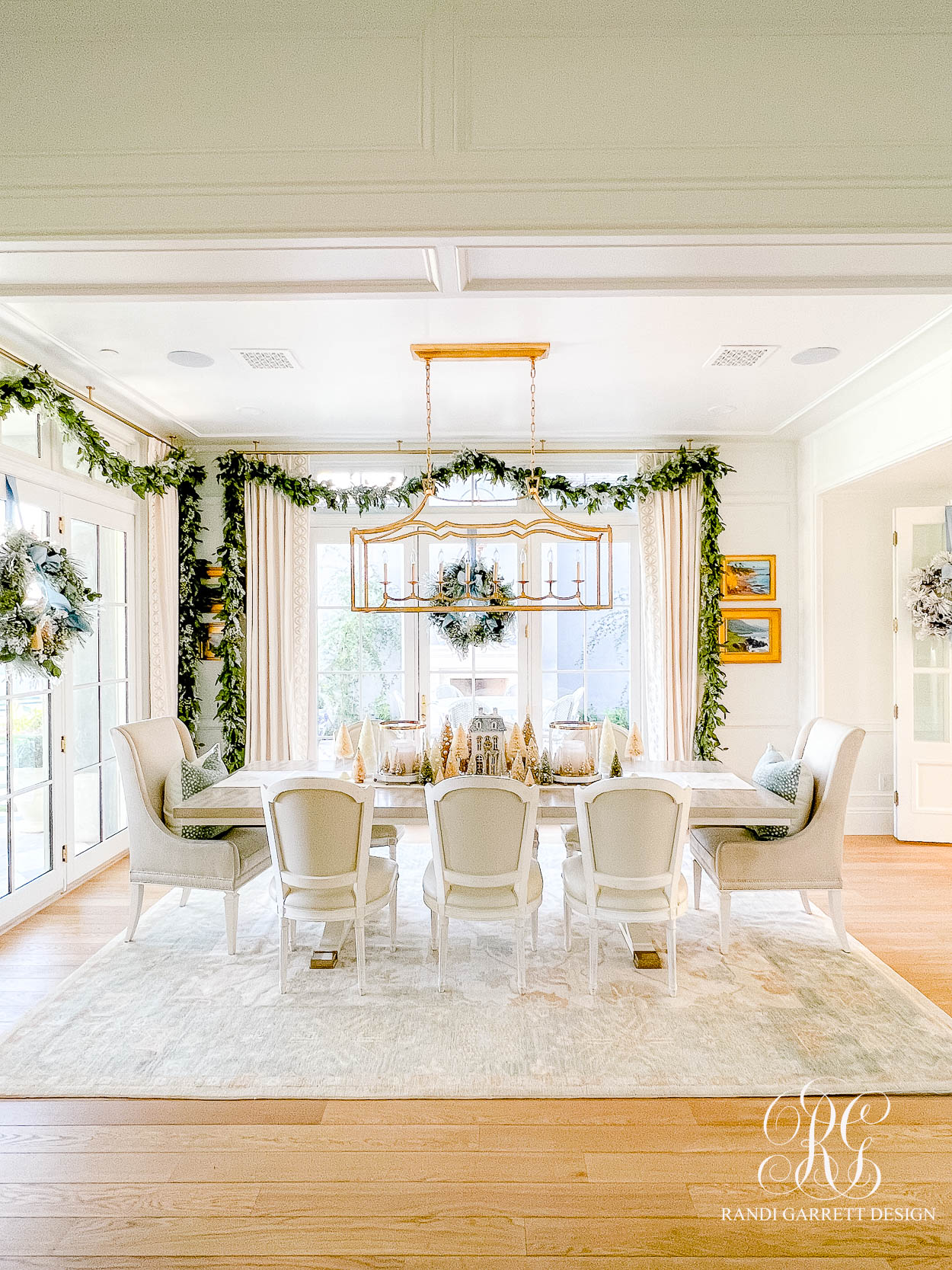 Christmas dining room french doors Christmas garland